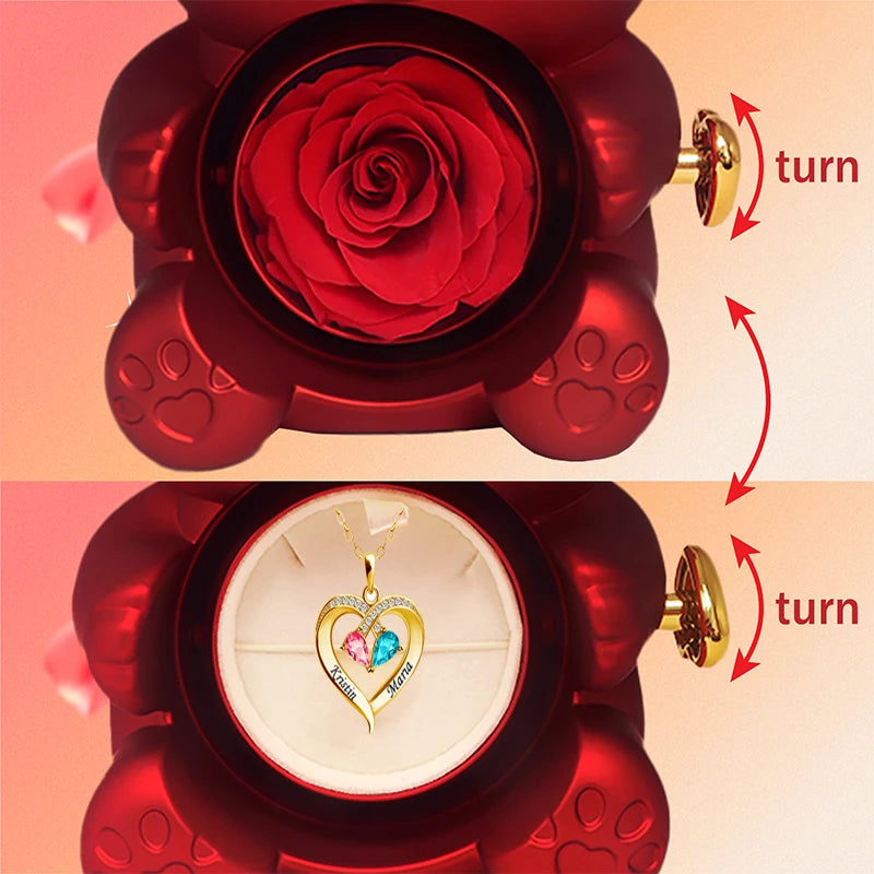 Rose Bear Gift Box with Engraved Necklace🧸🌸