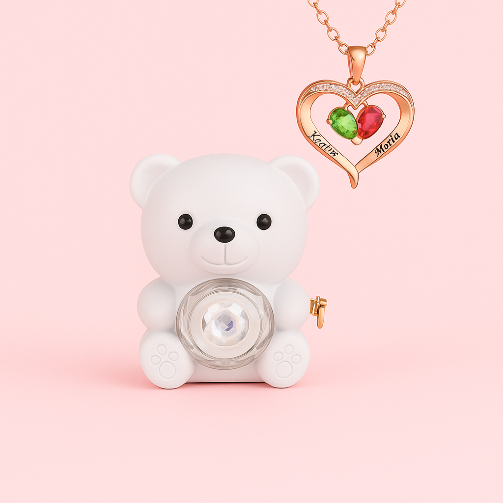 Rose Bear Gift Box with Engraved Necklace🧸🌸