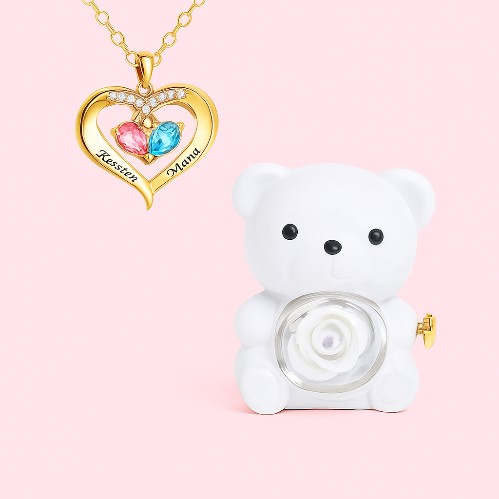Rose Bear Gift Box with Engraved Necklace🧸🌸