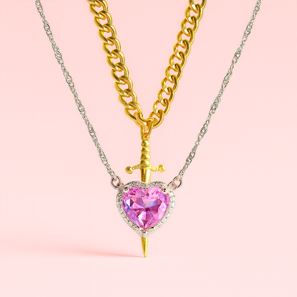 Rhinestone Heart Couple Necklace❤️✨