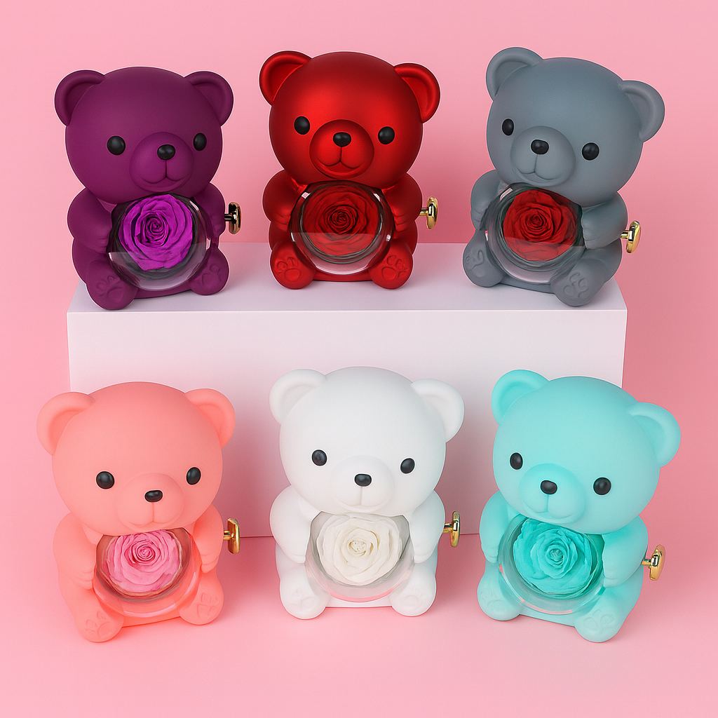Rose Bear Gift Box with Engraved Necklace🧸🌸